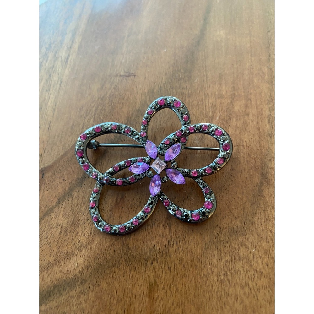 Purple & Pink Rhinestone Knot Flower Brooch Women's Jewelry